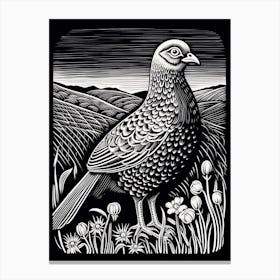 B&W Bird Linocut Grouse 3 Canvas Print