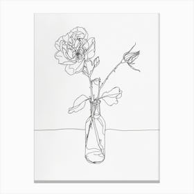 English Rose In A Vase Line Drawing 3 Canvas Print