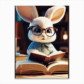 Rabbit Reading A Book Canvas Print