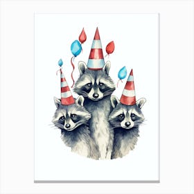Raccoon With A Party Hat 3 Canvas Print