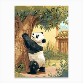 Giant Panda Scratching Its Back Against A Tree Storybook Illustration 2 Canvas Print
