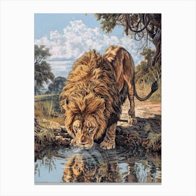 Barbary Lion Relief Illustration Drinking 1 Canvas Print