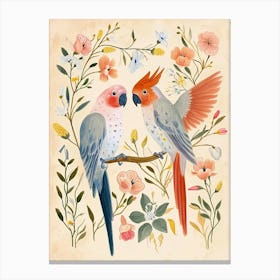 Folksy Floral Animal Drawing Parrot 2 Canvas Print