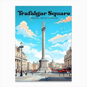 Trafalgar Square London United Kingdom Summer Modern Travel Illustration Canvas Print