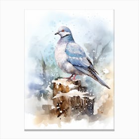 Snowy Watercolour Pidgeon 2 Canvas Print