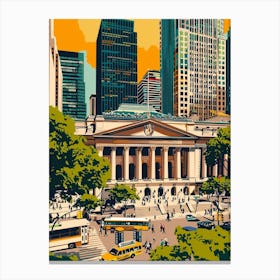 The New York Public Library New York Colourful Silkscreen Illustration 3 Canvas Print