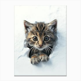 Cute Kitten Cat Peeking From Snow 10 Canvas Print