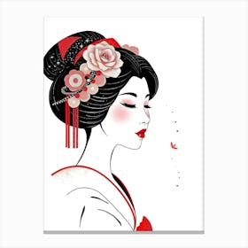 Geisha in Black And Red Illustration Canvas Print