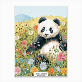 Giant Panda In A Field Of Flowers Poster 3 Canvas Print