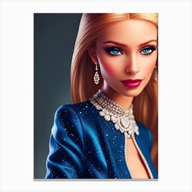 Beautiful Blonde Fashion Doll In Blue Dress Ai Art Portrait Canvas Print
