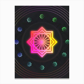 Neon Geometric Glyph in Pink and Yellow Circle Array on Black n.0336 Canvas Print
