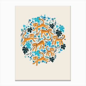 Happy Valentine Tigers In Blue Canvas Print