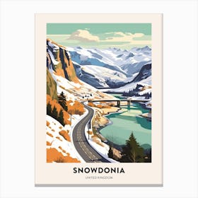 Vintage Winter Travel Poster Snowdonia National Park United Kingdom 2 Canvas Print