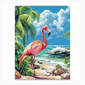 Greater Flamingo Celestun Yucatan Mexico Tropical Illustration 4 Canvas Print