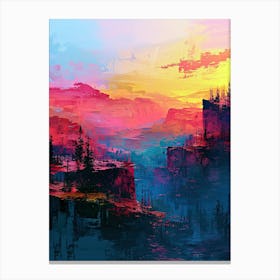 Sunset In The Mountains | Pixel Minimalism Art Series Canvas Print