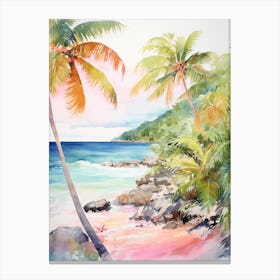 Watercolor Painting Of Anse Cocos, La Digue Seychelles 3 Canvas Print