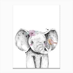 Safari Babies Elephant With Flower Canvas Print