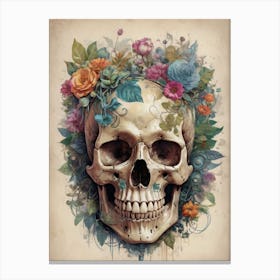 Floral Skull Vintage Painting (21) Canvas Print