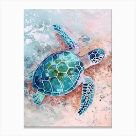 Textured Blue Sea Turtle Painting 4 Canvas Print