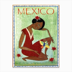 Mexico, Mexican Traditional Art, Woman With A Bird Canvas Print