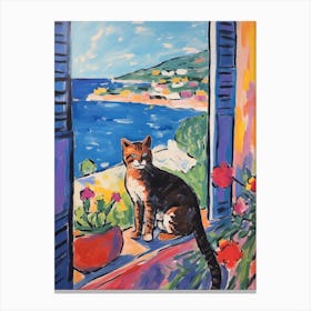 Painting Of A Cat In Saint Tropez France 2 Canvas Print