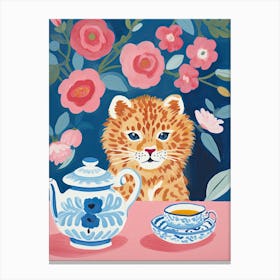 Animals Having Tea   Lion 3 Canvas Print