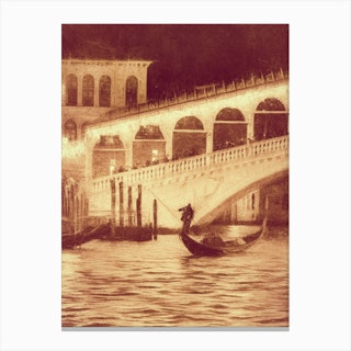 Gondolier Of The Rialto Bridge Venice Canvas Print