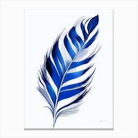 Feather Symbol Blue And White Line Drawing Canvas Print