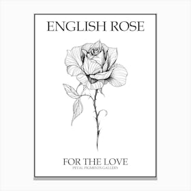 English Rose Black And White Line Drawing 37 Poster Canvas Print