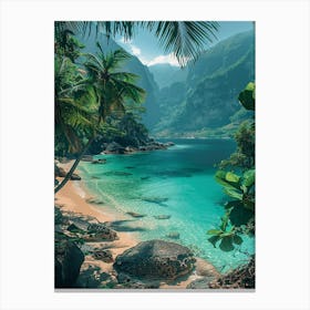 Tropical Beach With Palm Trees Canvas Print