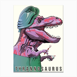 Dinosaur Trex Brushing Teeth Canvas Print