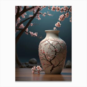 Japanese vase and sakura Canvas Print