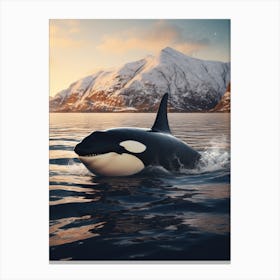 Icy Mountain Realistic Photography Orca Whale2 Canvas Print