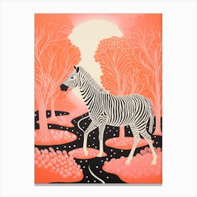Zebra In The Trees Coral 2 Canvas Print