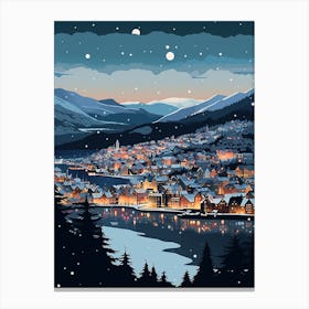 Winter Travel Night Illustration Bergen Norway 3 Canvas Print