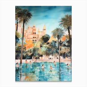Swimming In Barcelona Spain 2 Watercolour Canvas Print