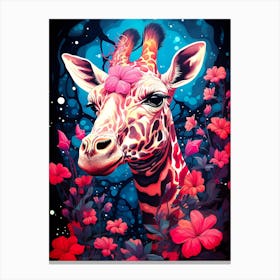 Giraffe With Flowers Canvas Print