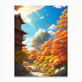 Autumn Trees And A House Canvas Print