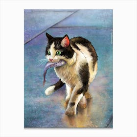 Cat with a fish Canvas Print