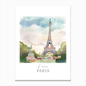 France, Paris Storybook 1 Travel Poster Watercolour Canvas Print