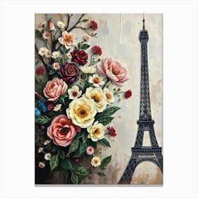 Paris Roses And Eiffel Tower Canvas Print