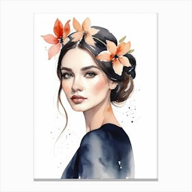 Floral Woman Portrait Watercolor Painting (13) Canvas Print