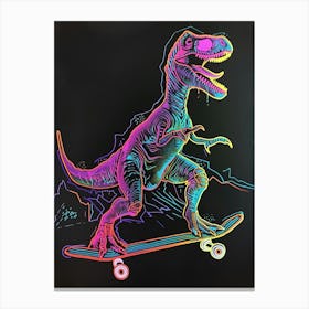 Neon Dinosaur Line Illustration On A Skateboard 1 Canvas Print