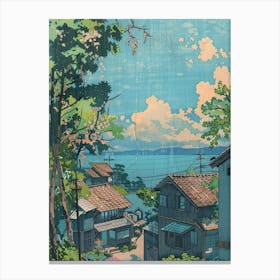 Takamatsu Japan Retro Illustration Canvas Print