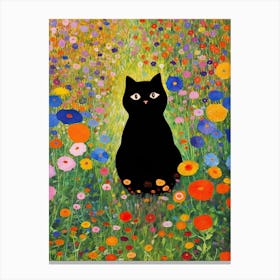 Gustav Klimt Black Cat In The Garden Colourful Canvas Print