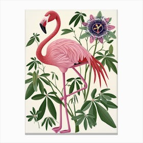 Jamess Flamingo And Passionflowers Minimalist Illustration 3 Canvas Print