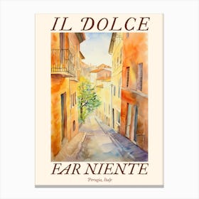 Il Dolce Far Niente Perugia, Italy Watercolour Streets 3 Poster Canvas Print