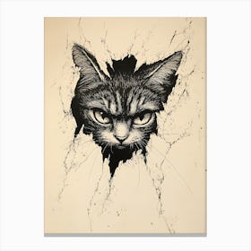 Angry Cat Watching from Wall Hole 19 Canvas Print