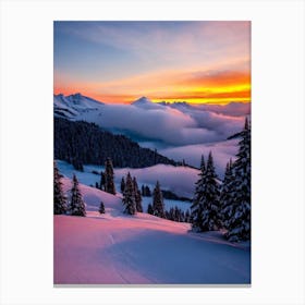 Verbier, Switzerland 1 Sunrise Skiing Poster Canvas Print