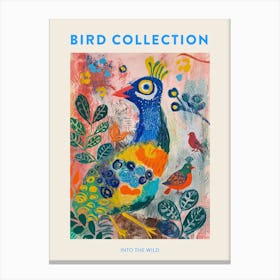 Peacock & Birds Loose Brushstroke Painting 2 Poster Canvas Print